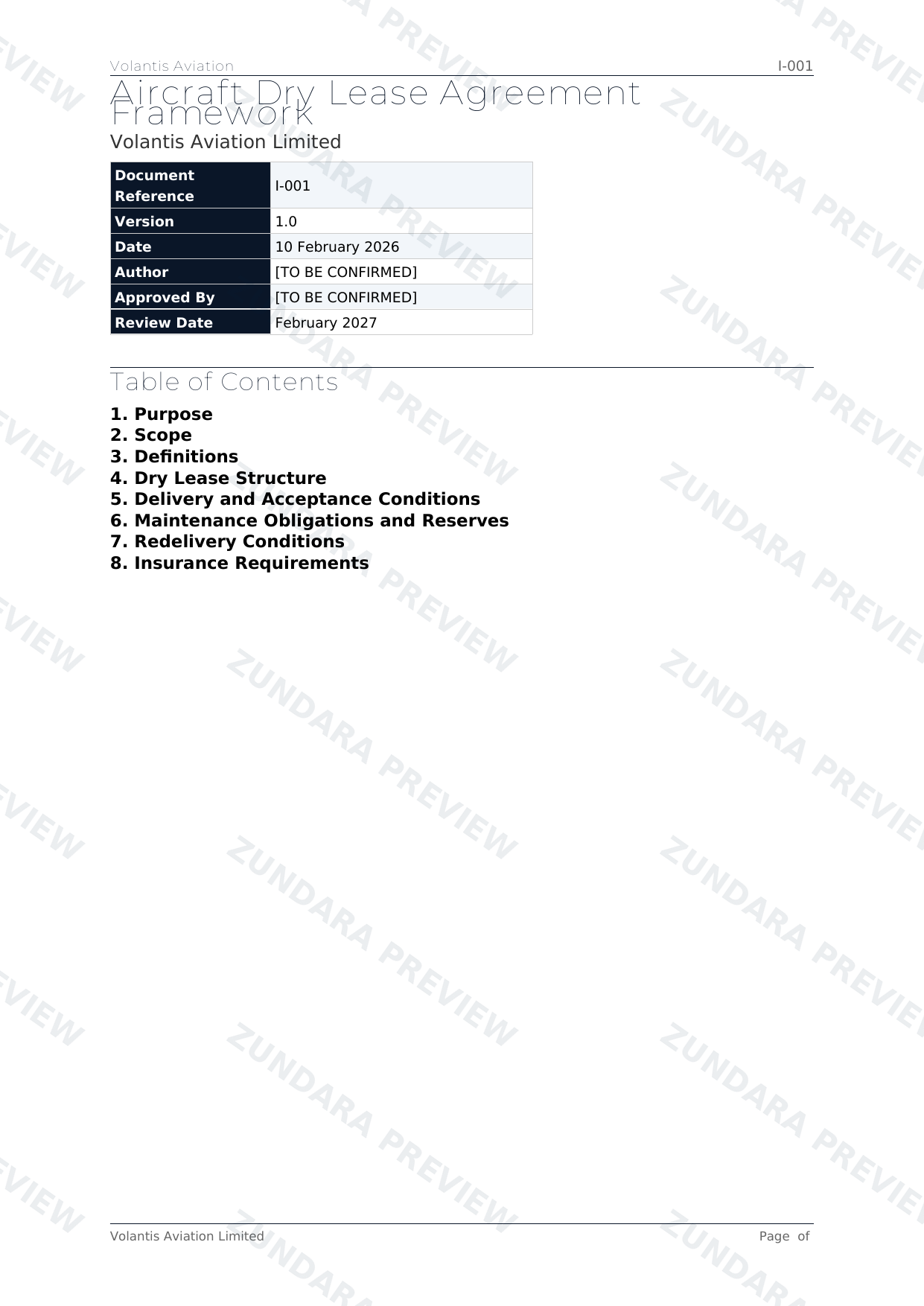 Preview of Aircraft Dry Lease Agreement Framework